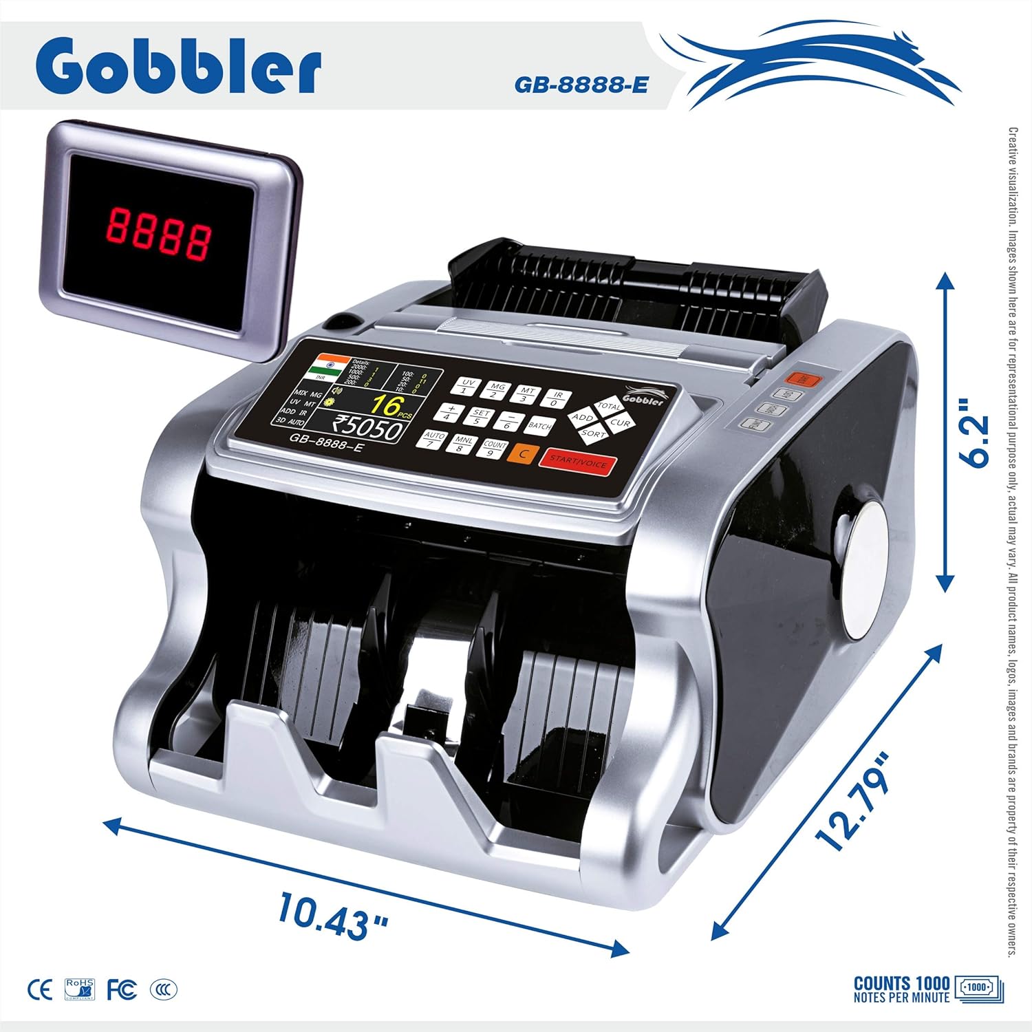 GOBBLER GB-8888-E Mix Note Value Counting Business-Grade Machine